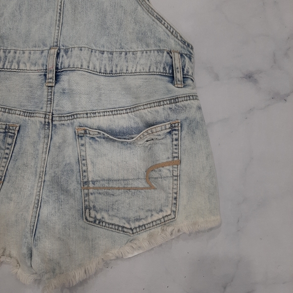 American Eagle Light Wash Distress Denim Shortalls - Picture 6 of 8